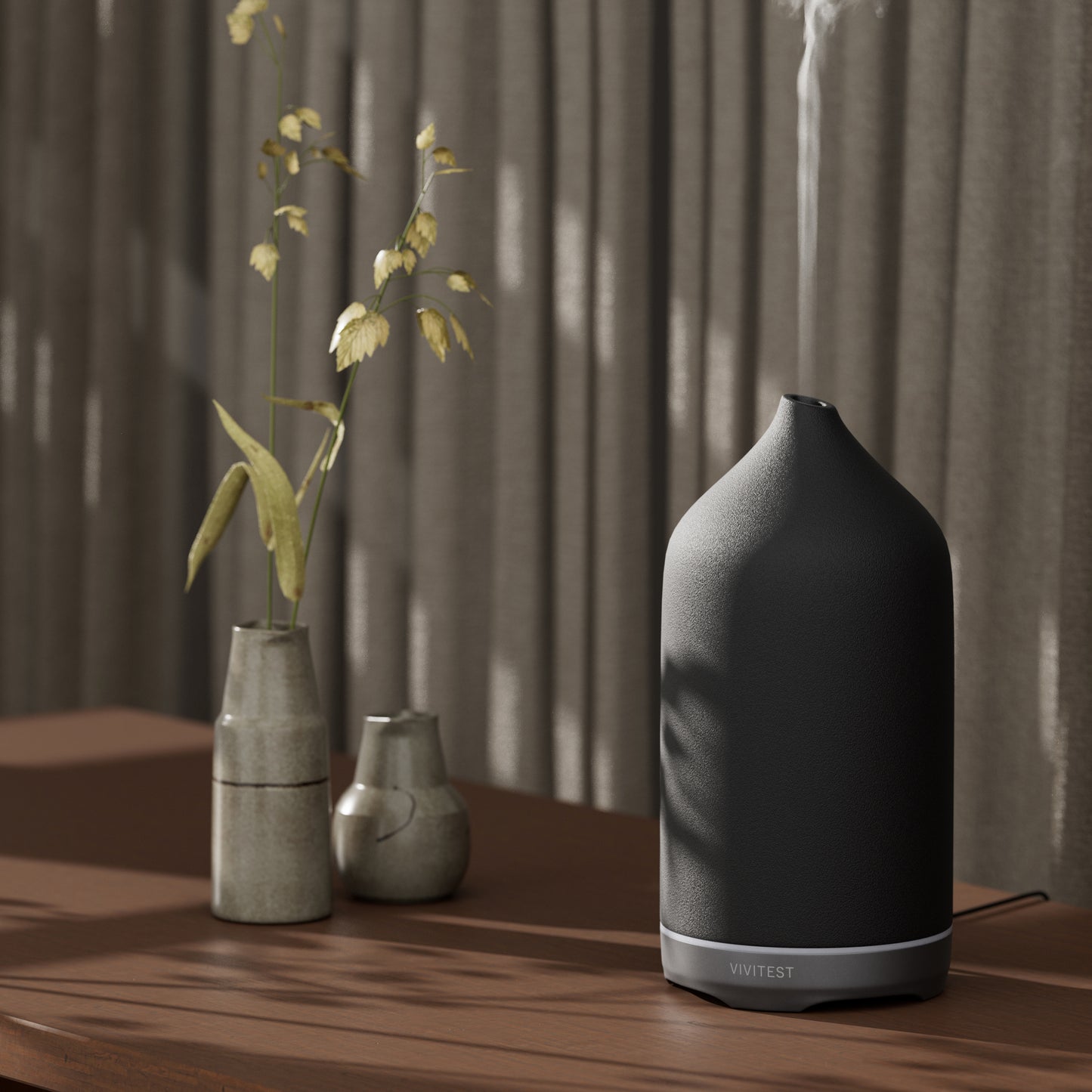 VIVITEST Diffusers for Essential Oils,Stone Oil Diffuser,Ceramic Essential Oil Diffusers Black for Home (250ML)